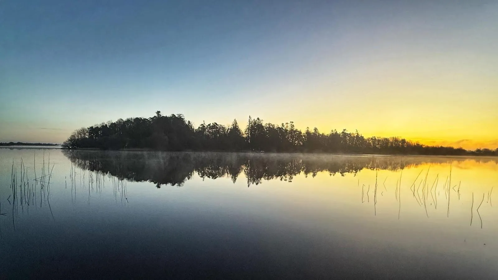 Lough Erne dawn view before a sound bath at Shambala Holistic Retreat Centre, Derrylin, Co. Fermanagh